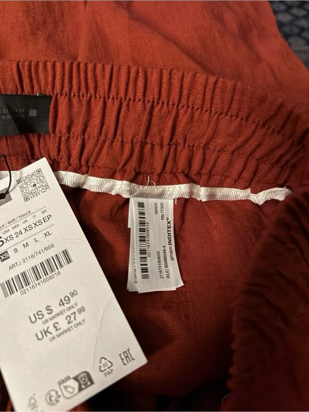 Zara Rust Wide Leg Elastic waist Pants Women’s XS